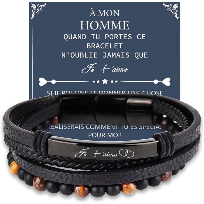 Bracelet Cubain Homme Acier Inox 'Tu Es Spécial' - Cadeau Romantique Avec Coffret