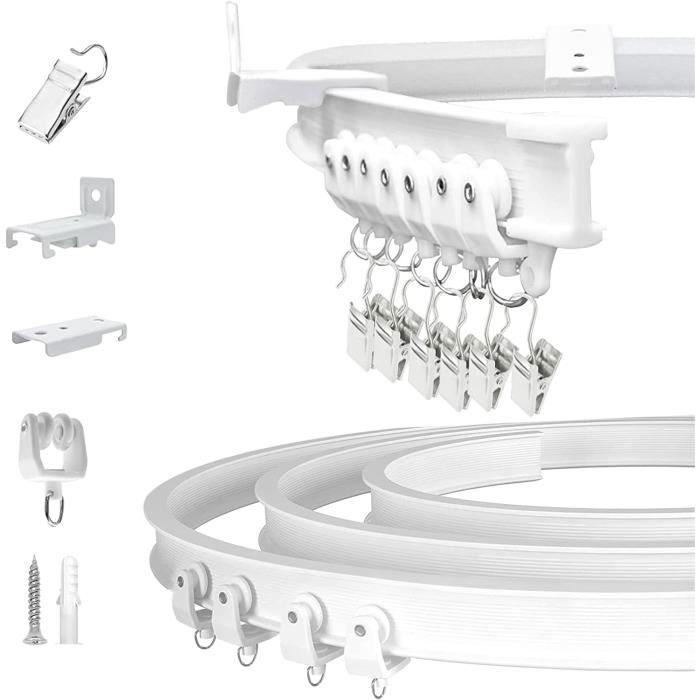 Rail Rideaux Plafond Flexible 4m Avec 32 Pinces - Tringle Incurvée Pour Douche, Séparateur Pièce Et Fenêtres