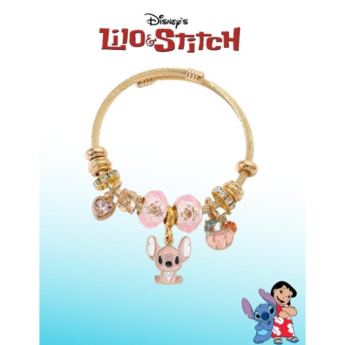 Bracelet rigide dor avec pendentif Angel  Bijou fantaisie Disney femme avec charms roses