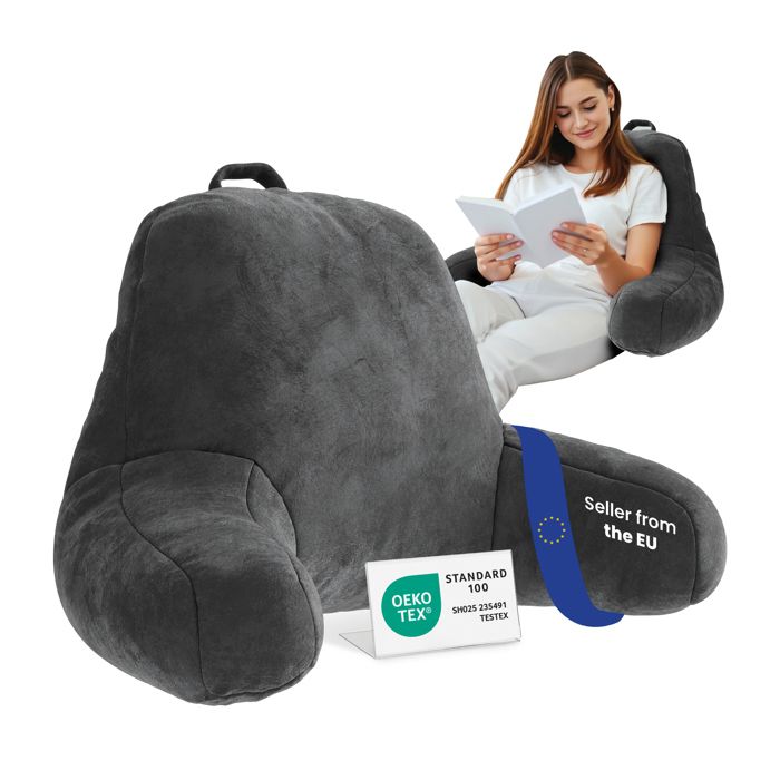 ELONEO Coussin de lecture lit/canapé – Soutien dos tête cou avec accoudoirs 30×72×44 cm confort ergonomique