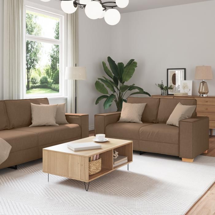 Ensemble de canapé 3 pièces avec coussins en tissu marron