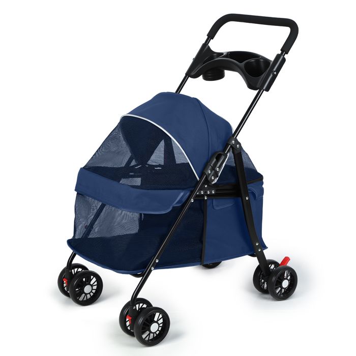 Comparer les prix de Poussette Pliante pour Chien - CREMLANK - Charge max 10KG - Métal tissu Oxford - BLEU - 95X50X92CM