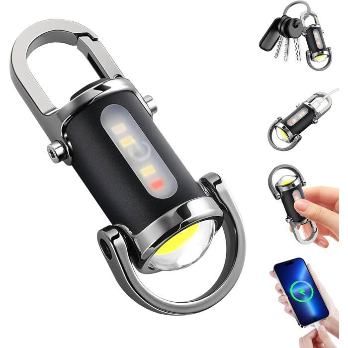 Lampe Torche LED Rechargeable USB – COB 1000 Lumens – Mini Porte-clés – Travail
