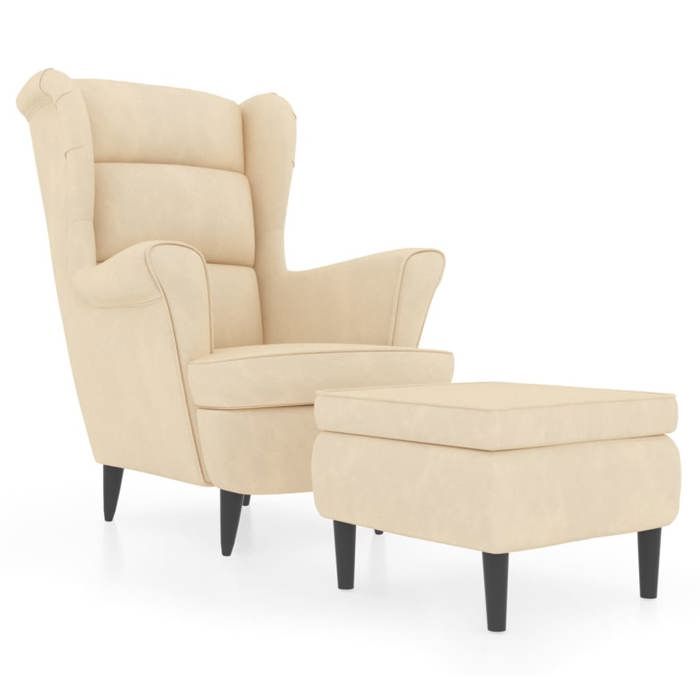 @FR Fauteuil à oreilles scandinave - Chaise relaxant/Fauteuil TV - avec tabouret crème velours - 2293090