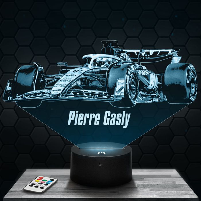 Lampe 3D - Pierre Gasly - Accessoire Figurine Cadeau Pierre Gasly - Veilleuse Led Tactile avec socle au choix et télécommande