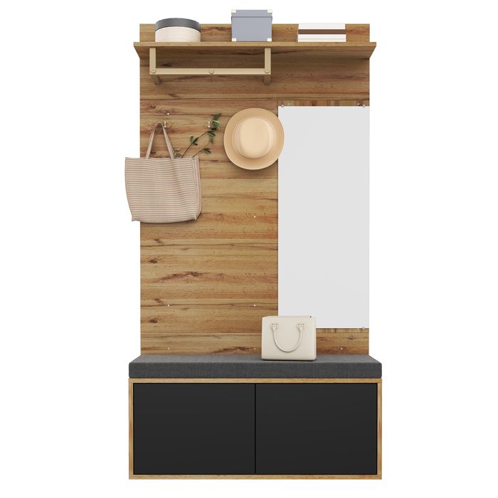 Vestiaire dEntrée 100x190x38 cm avec Miroir et Banc à chaussures Meuble entree avec Étagères et intégrant un Élément Mural