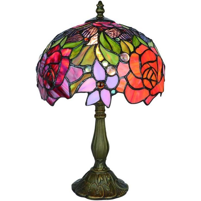 Lampe De Table Tiffany Lampe De Style Vintage 10 Pouces Rose Rouge Fleur