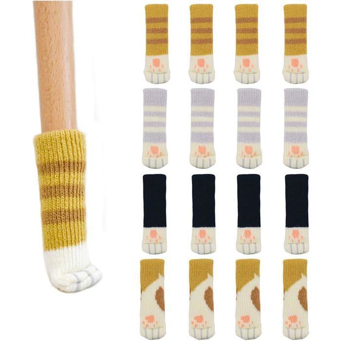 Chaussettes de chaise créatives - Lot de 16 - Motif pattes de chat - Protection anti-rayures