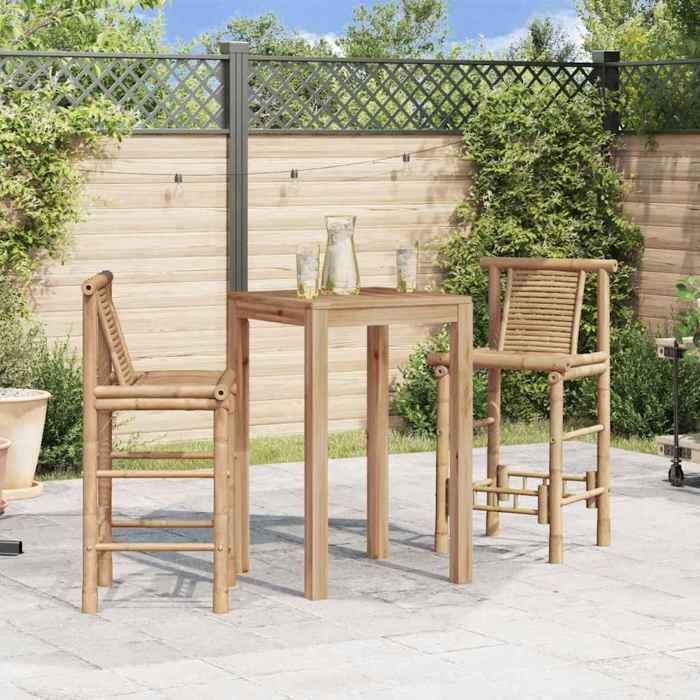 Tabourets de bar en bambou - VIDAXL - Lot de 2 - 53x45x102 cm - Hauteur du siège 70 cm - Dossier 32 cm - Brun