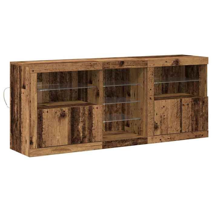 Buffet bois ancien - GKO - 162x37x67 cm - Bois dingénierie - Éclairage LED intégré - Avec porte - Rustique