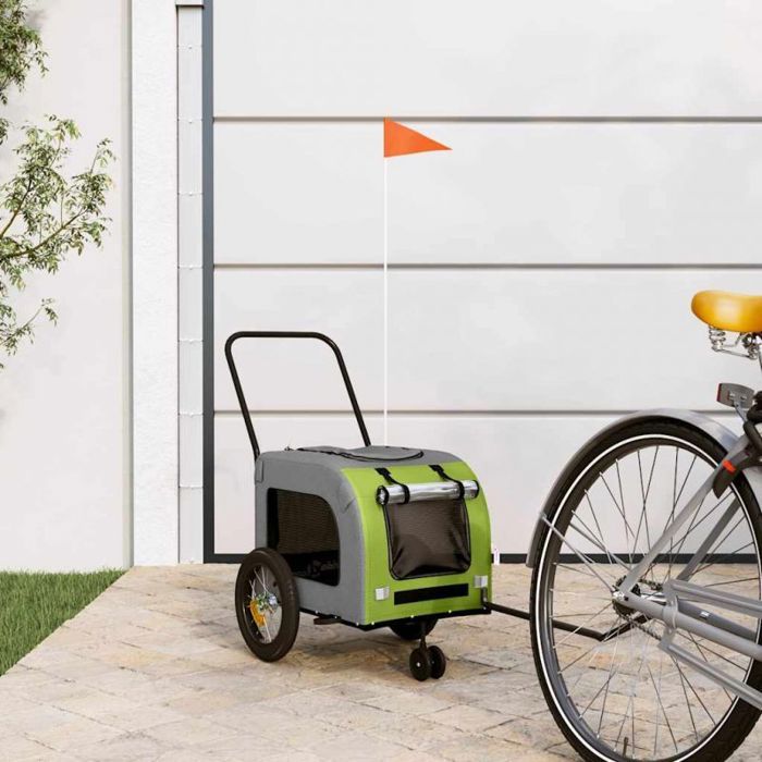 Remorque De Vélo Pour Animaux VidaXL 125x53x54 cm – Vert et Gris - vue 3