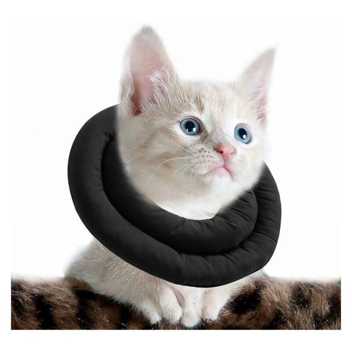 Collierette noire réglable pour chat M(30cm) collier de récupération doux de protection après chirurgie pour animaux