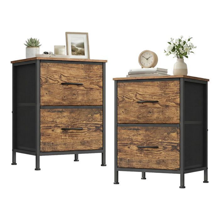 Table de Chevet avec 2 Tiroirs Lot de 2 pour Chambre Marron et Noir