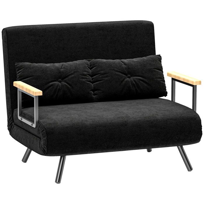 Canapé convertible 2 places HOMCOM - dossier réglable à 5 niveaux et 2 coussins - tissu effet velours - 102 x 73 x 81 cm - noir