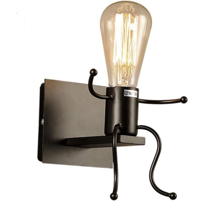 Lampe Murale Design Rétro Industrielle Figurine Nain Asseoir Applique Décorative en Métal Noir E27(ampoule n APPLIQUE DINTERIEUR
