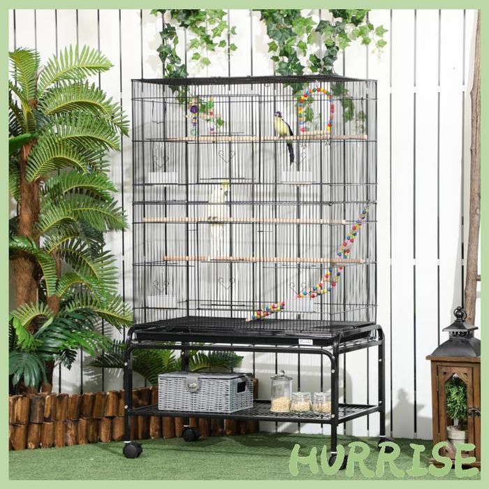 Meilleurs prix pour Cocosity Cage À Oiseaux Sur Pieds Roulettes Avec 4 Mangeoires Et 3 Perchoirs 79 X 49 X 133 Cm Noir