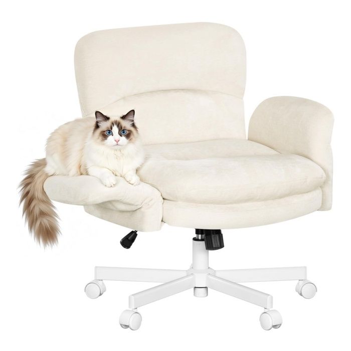 WOLTU Chaise de Bureau avec Accoudoirs Réglables sur 5 Niveaux Double Coussin dAssise Chenille Beige WOLTU Chaise de Bureau avec Accoudoirs Réglables sur 5 Niveaux Double Coussin dAssise Chenille Beige