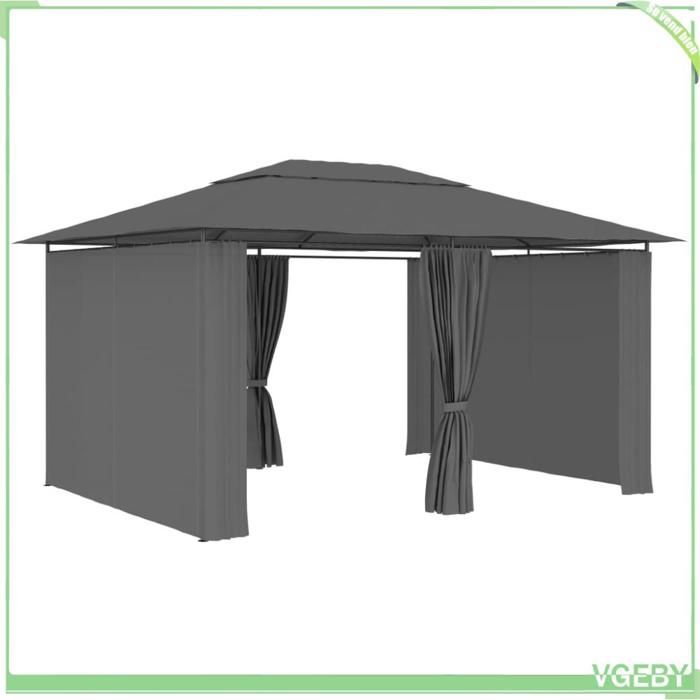 Tonnelle de jardin avec rideaux - FAFEICY - 47960 - 4 x 3 m - Anthracite - Structure acier toile polyester