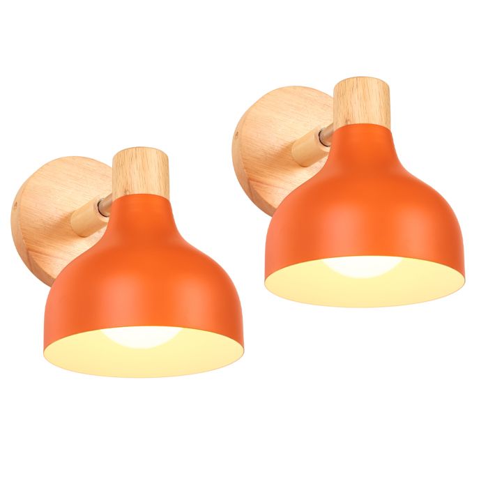 iDEGU 2pcs Rétro Applique Murale Orange 15cm Lampe Murale Moderne Réglable en Bois Métal E27 Éclairage Murale Industriel Spot LED