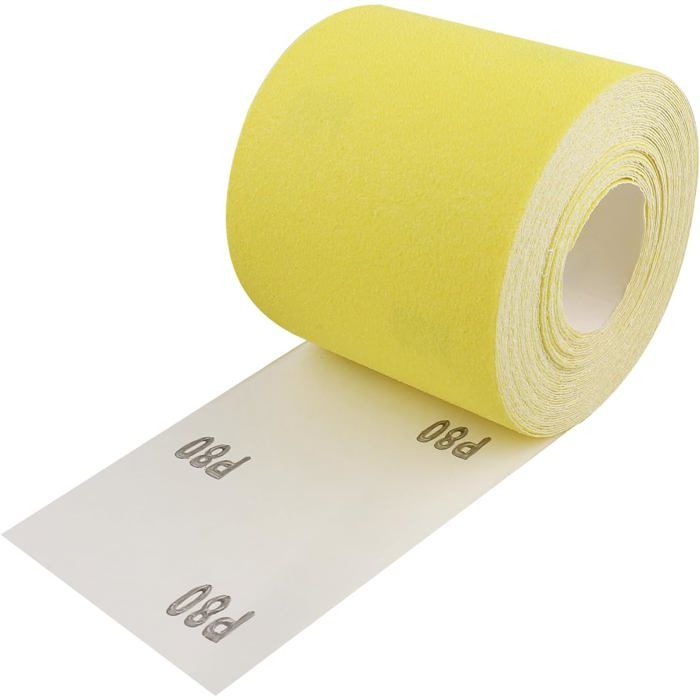 Rouleau de papier abrasif 93 mm x 10 mètres grain 80 papier de verre quartz pour le bois le métal la peinture le plâtre le mastic