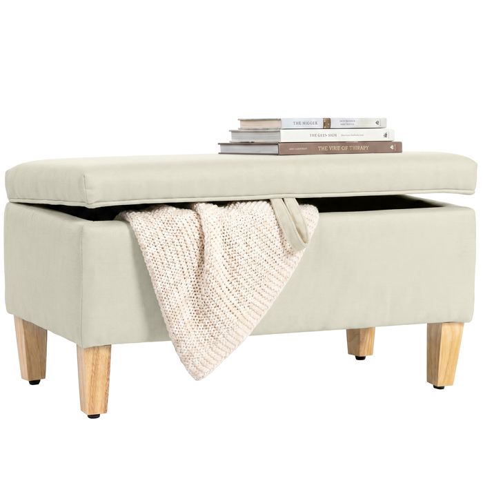 Banc de rangement - HOMCOM - assise rembourrée en lin avec pieds en bois de caoutchouc - 71x37x36cm - beige
