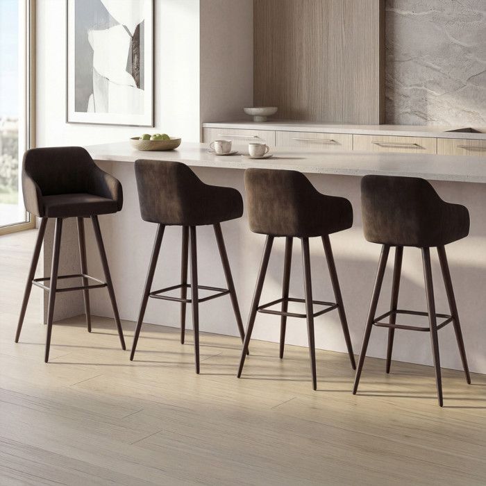 IDMARKET Lot de 4 tabourets de bar JANY pivotants avec accoudoirs en velours noir et pieds bois noir IDMARKET Lot de 4 tabourets de bar JANY pivotants avec accoudoirs en velours noir et pieds bois noir