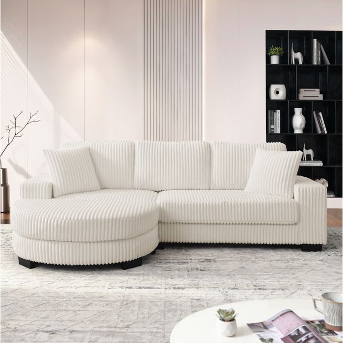 Canapé dangle modulable 4 places beige 2565 x 1335 x 89 cm avec pouf ovale réversible et 2 coussins