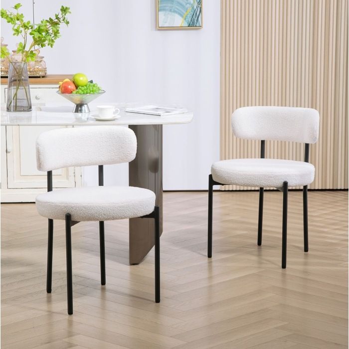 Chaises Repas Lot De 2 Creme Sieges Rembourres FloraGrace Pour Salle A Manger Pieds Acier Antiderapants 51x51x76cm