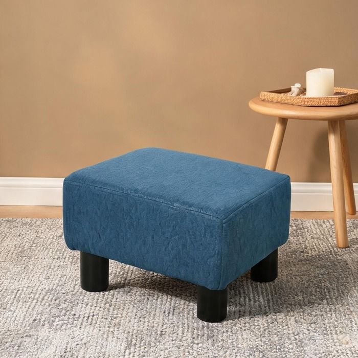 Tabouret pouf 1 place en polyester bleu foncé repose-pieds design contemporain 40x30x24 cm charge 110 kg