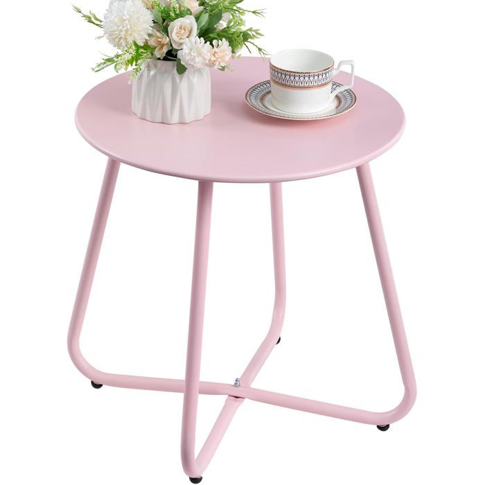 Petite Table dExtérieur Ronde en Métal - Table de Jardin et Balcon Rose pour Patio Terrasse Véranda - Mobilier Élégant