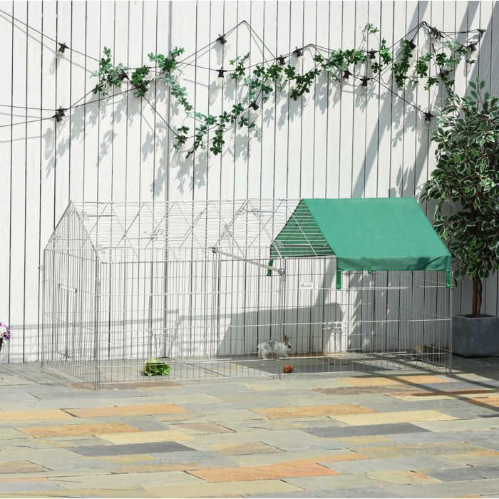 VUENOR Parc pour petits animaux 220x103x103 cm vert – toit de protection pliable