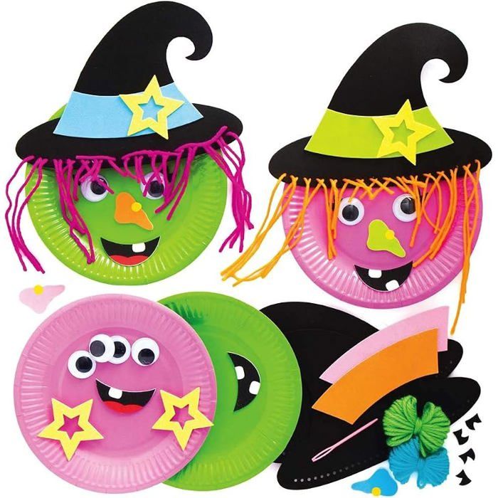 AX221 Kits De Décorations DAssiettes Sorcière Pack De 4 Kit Adhésif Halloween. KIT DE DECORATION