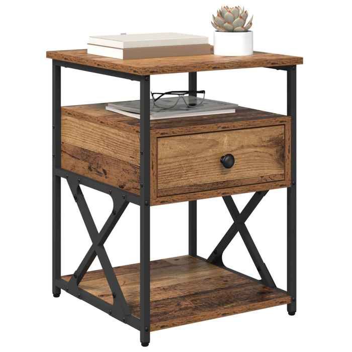 Petite Table intérieure - Cabinet de chevet Bois ancien 40x42x55 cm - bois dingénierie - design élégant(68508)