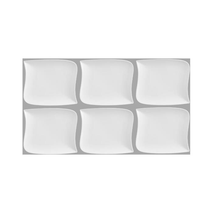 Lot De 6 Assiettes à Dessert Carrées Design Vague 21 Cm - Porcelaine Secret De Gourmet