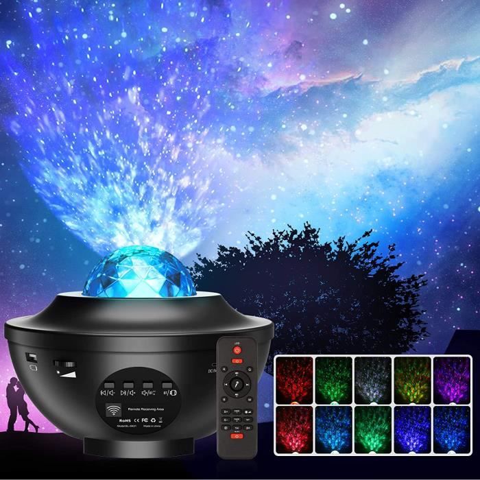 Lumière Étoilée Rotative Veilleuse avec Haut-parleur Bluetooth et Minuterie pour Fête 10 Couleurs Chambre d'Enfant Galaxy Light 21 Modes Noir Cadeau Projecteur Ciel Étoilé à LED 