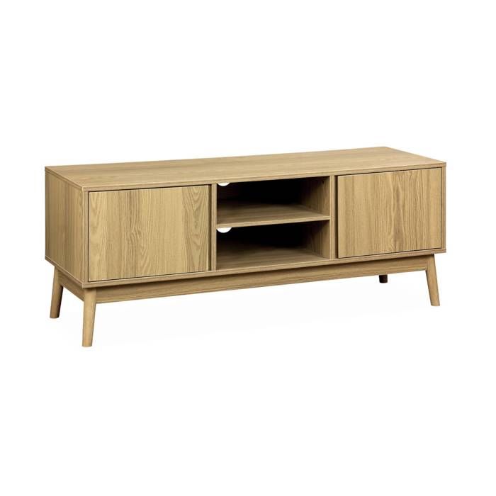 meuble tv décor bois 2 portes - dune - sweeek - rectangulaire - marron - scandinave - moderne