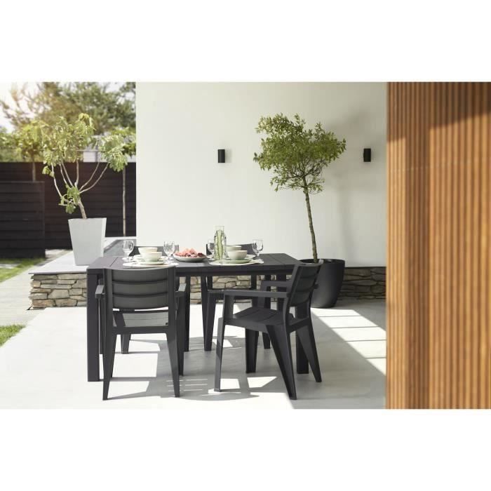 SHOT CASE - Table de jardin - rectangulaire - gris graphite - en résine finition bois - 4 a 6 personnes - Julie - Allibert by KETE