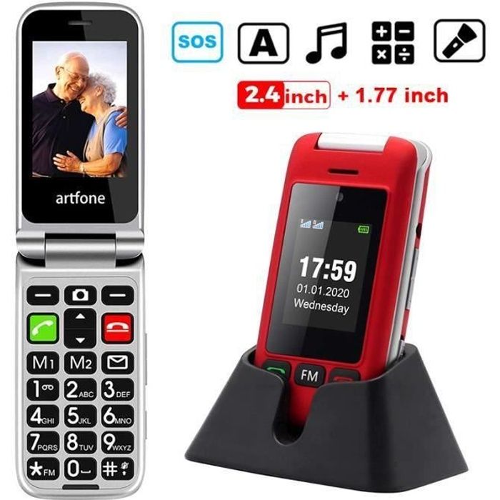 Téléphone Portable pour Personnes âgées ARTFONE C10 - Double LCD Écran -  Bouton SOS - Radio FM - Lampe Torche - Cdiscount Téléphonie