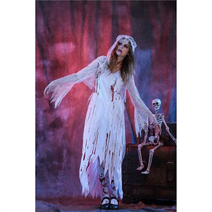 Adulte Irreguliere Cadavre De Sang De La Mariee Halloween Longue Robe Costume Cosplay Avec Voile Taille M Blanc Achat Vente Decors De Table Cdiscount