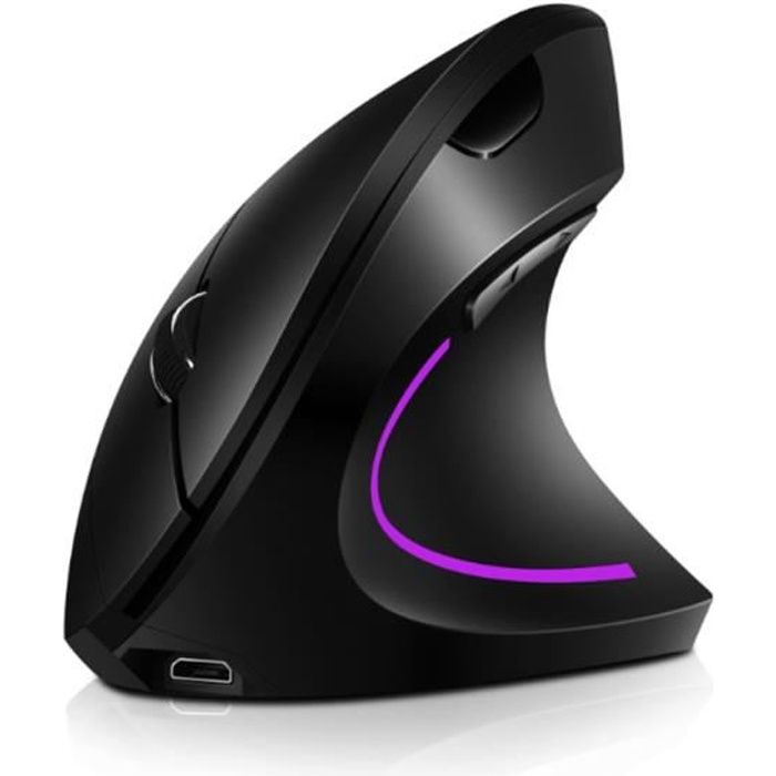 Souris Verticale Sans Fil Souris Sans Fil à 6 Touches Souris Sans Fil Verticale pour Ordinateur Portable Souris Sans Fil (Noir)