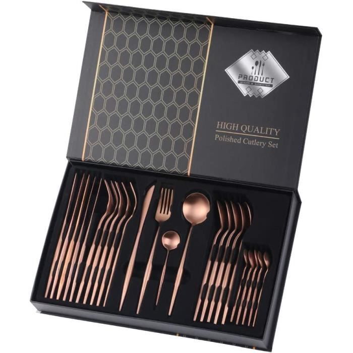 Set de couverts 24 pcs en acier inoxydable doré avec boîte cadeau
