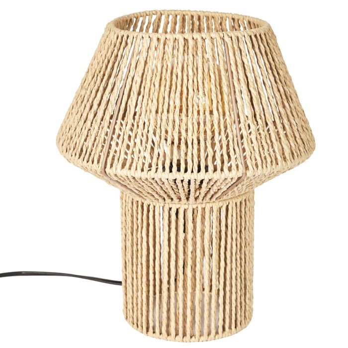 Lampe à Poser - HOME DECO FACTORY - Abat-Jour en Corde Tressée - Beige et Marron