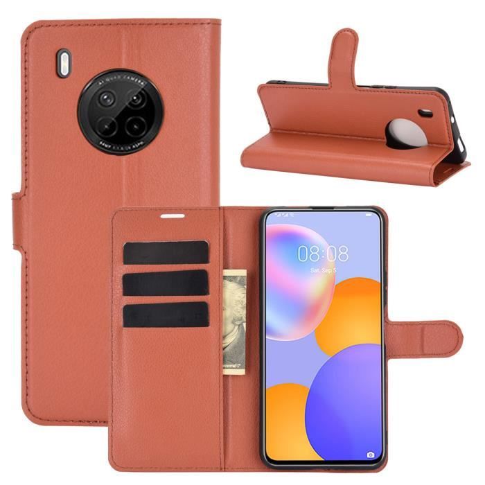 Etui Housse Huawei Y9a Marron en PU Cuir avec protection