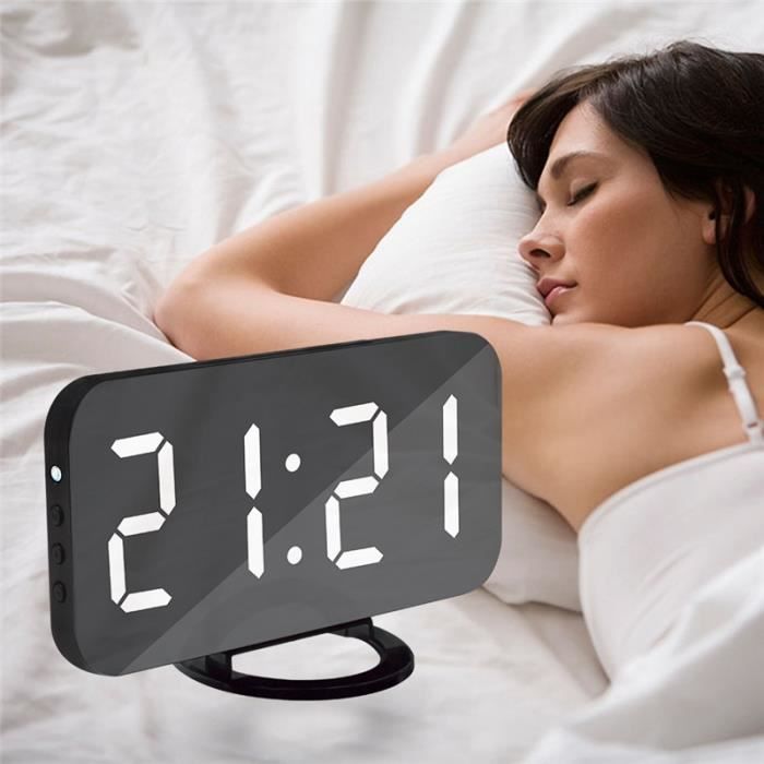 Horloge LED RGB THREEH Avec Miroir - Réveil Digital, Charge USB, 6 Luminosités - Déco Bureau Moderne
