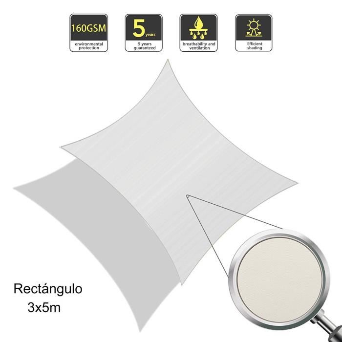 HENG FENG Voile D'ombrage Triangulaire 3.6x3.6x3.6m Imperméable,Toile Ombrage 160 G/m² Protection UV 95% Pour Jardin,Terrasse,Balcon,Extérieur,Cordon De Montage Inclus,Beige