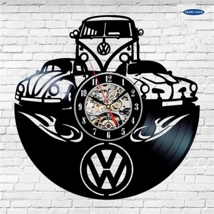 Volkswagen Logo décoration Murale Grande Horloge Les lumières LED colorées Cadeau Horloge Murale à la Main,A,with Light Smotly Horloge Murale en Vinyle