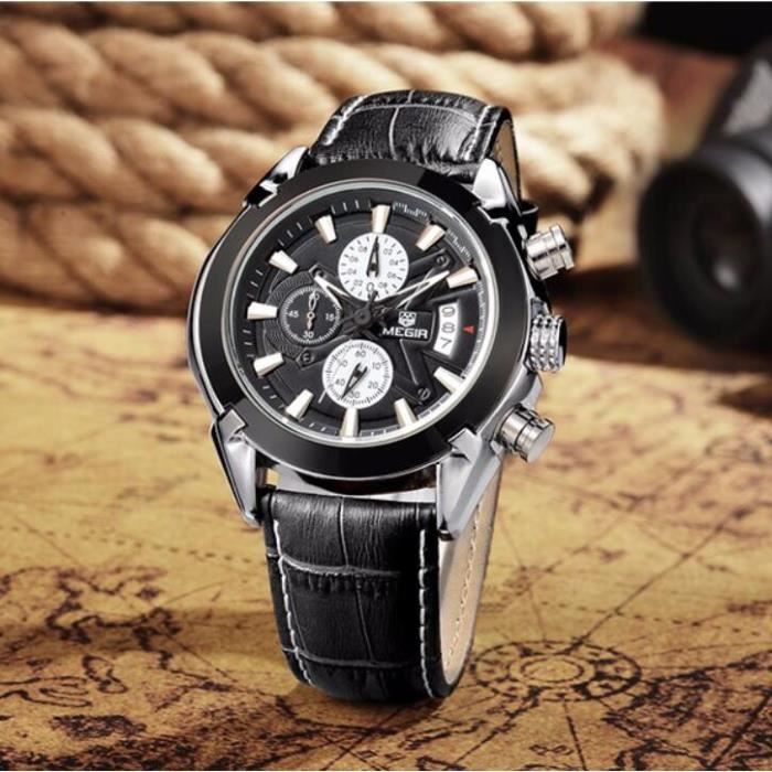 MEGIR Montre Quartz En Cuir De Sport Pour Hommes Montres