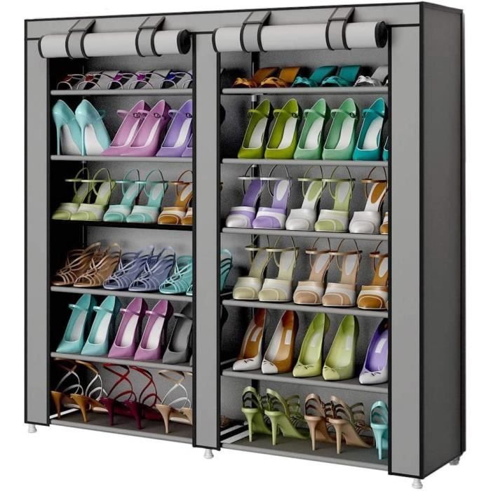 Meuble à Chaussures 2 Niveaux LAYVL HOME - Rangement Gain De Place En Métal Et Bambou Pour Entrée