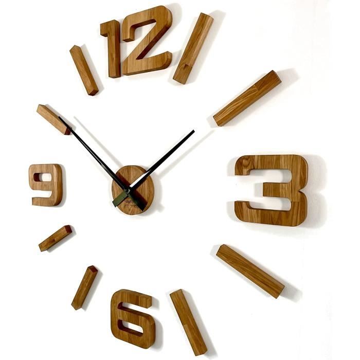 Horloge Murale 3D En Bois De Chêne à Assembler Soi-Même - Design Moderne Lamelles - 60/100cm