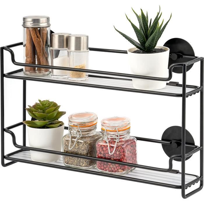 Étagère à épices murale à 2 niveaux à coller ou à percer Noir[L1341